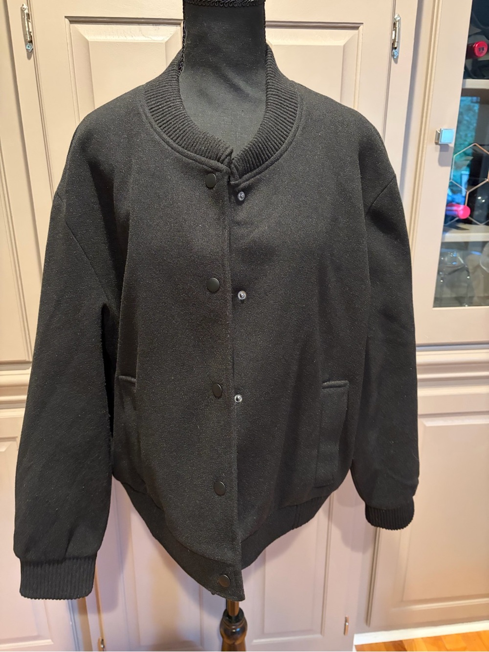 Well Worn Black Snap-Front Bomber Jacket